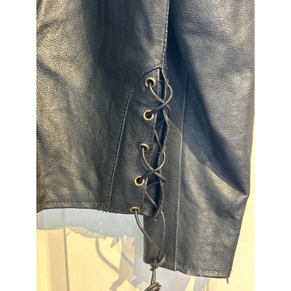 Braided Heavy Black Leather Biker Jacket - Picture 3 of 8